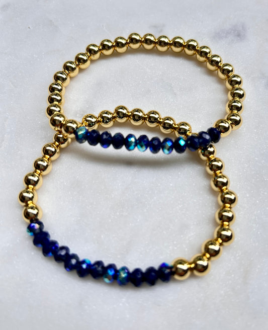 Luxe Beaded Crystal Bracelet: Plum or Navy Glow - Pink Peonies