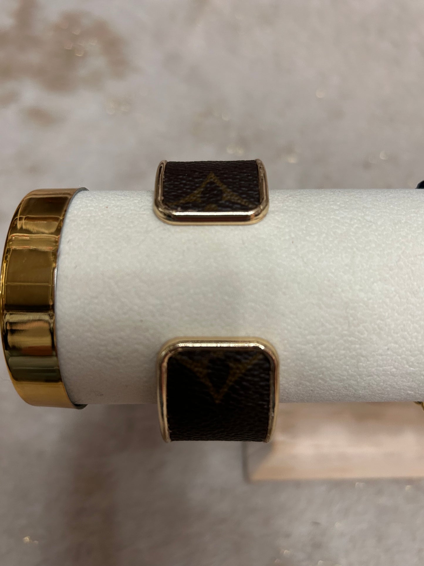 LV Up-Cycled 18K Gold Plated Cuff Bracelet - Pink Peonies