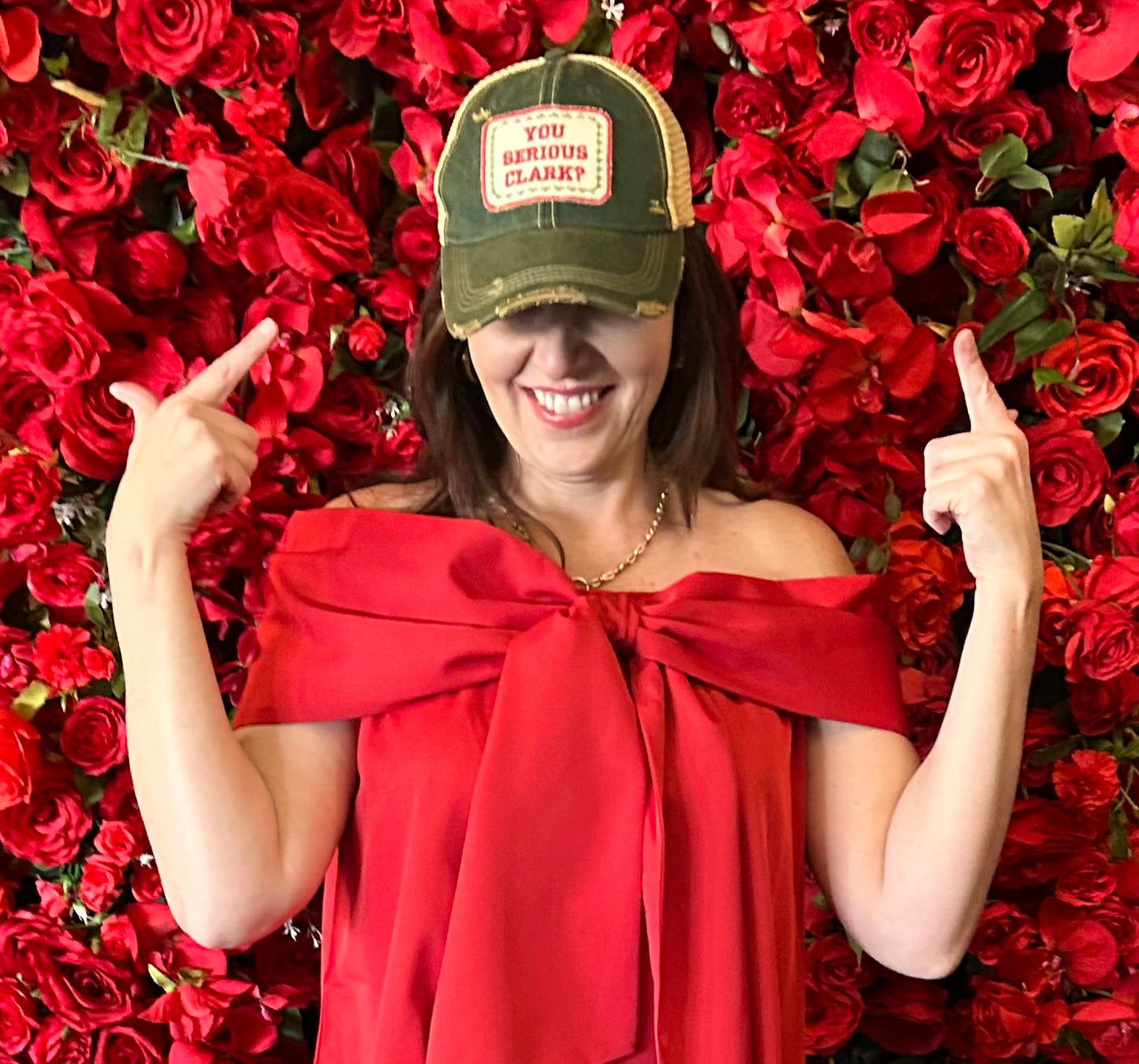 You Serious Clark? Distressed Embroidered Patch Mesh Back Baseball Hat