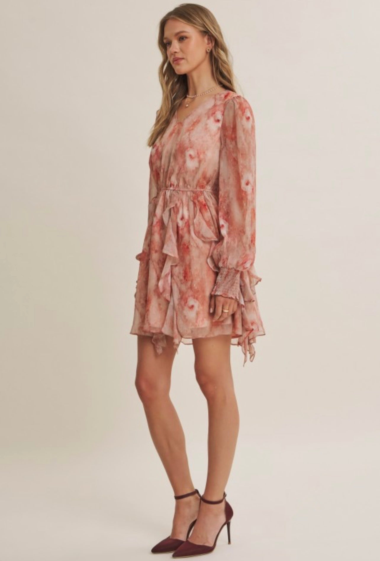 Petal Glow Floral Ruffle Mini Dress