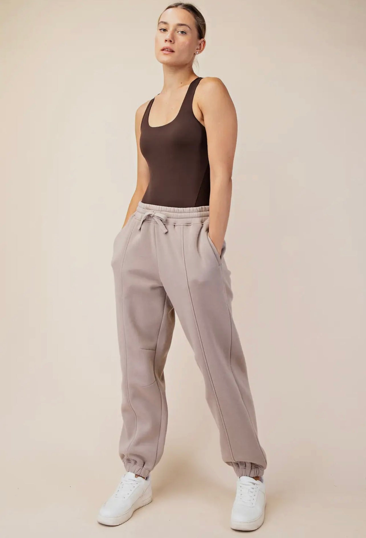 French Terry Fleece Jogger Sweatpants - Pink Peonies