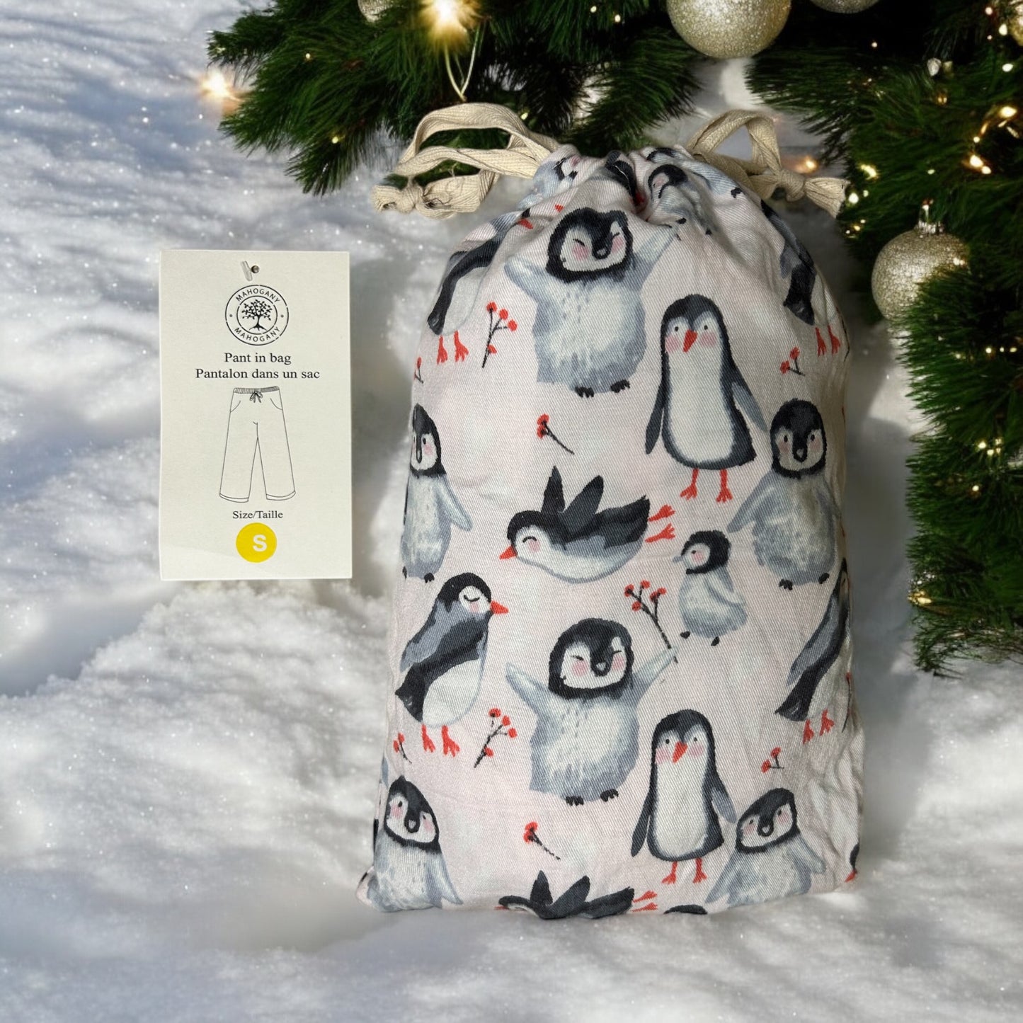 Happy Penguin Flannel Pajama Pants in a Bag