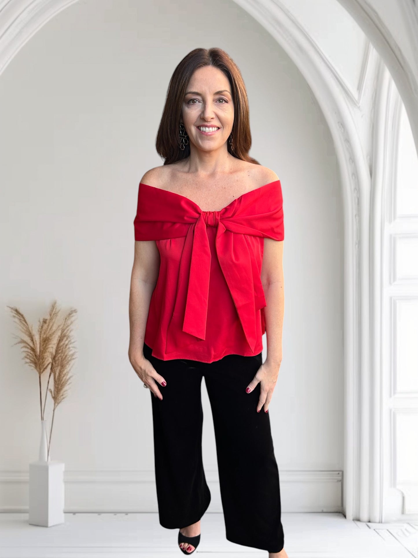 Red Bow Off Shoulder Top