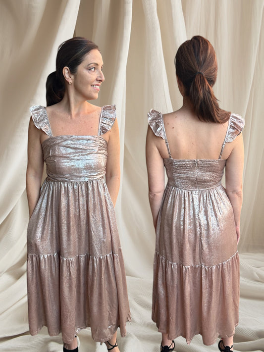 Metallic Ruched Midi Dress