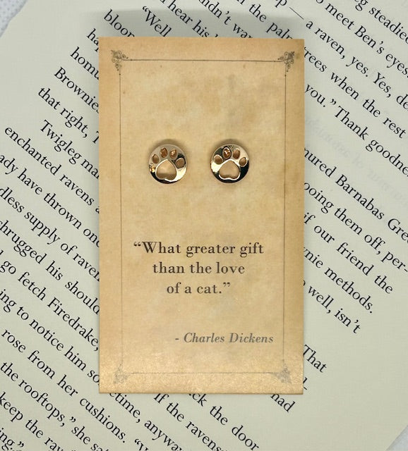 Literary Quotes Cat Post Earrings - Charles Dickens - Pink Peonies
