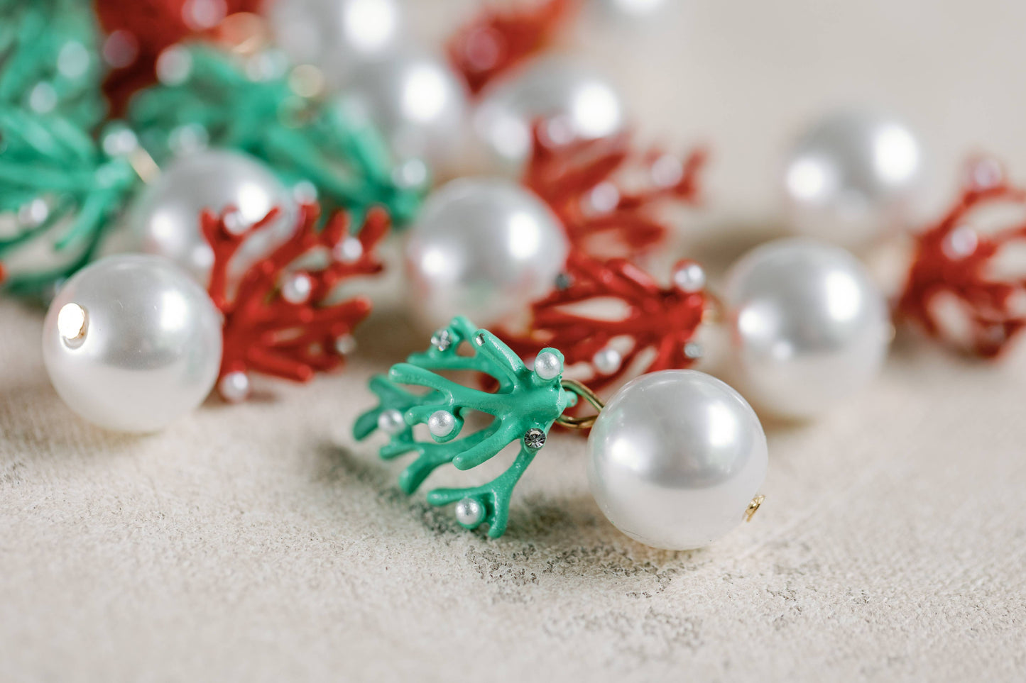 Pearl and Turquoise Coral Mini Statement Earrings - Pink Peonies