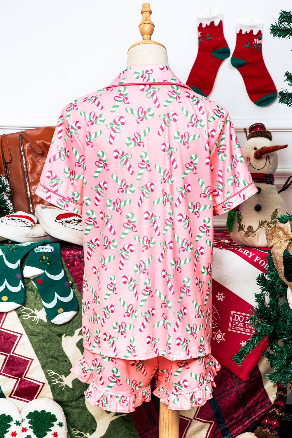 Pink Christmas Candy Cane Holiday Pajama Set