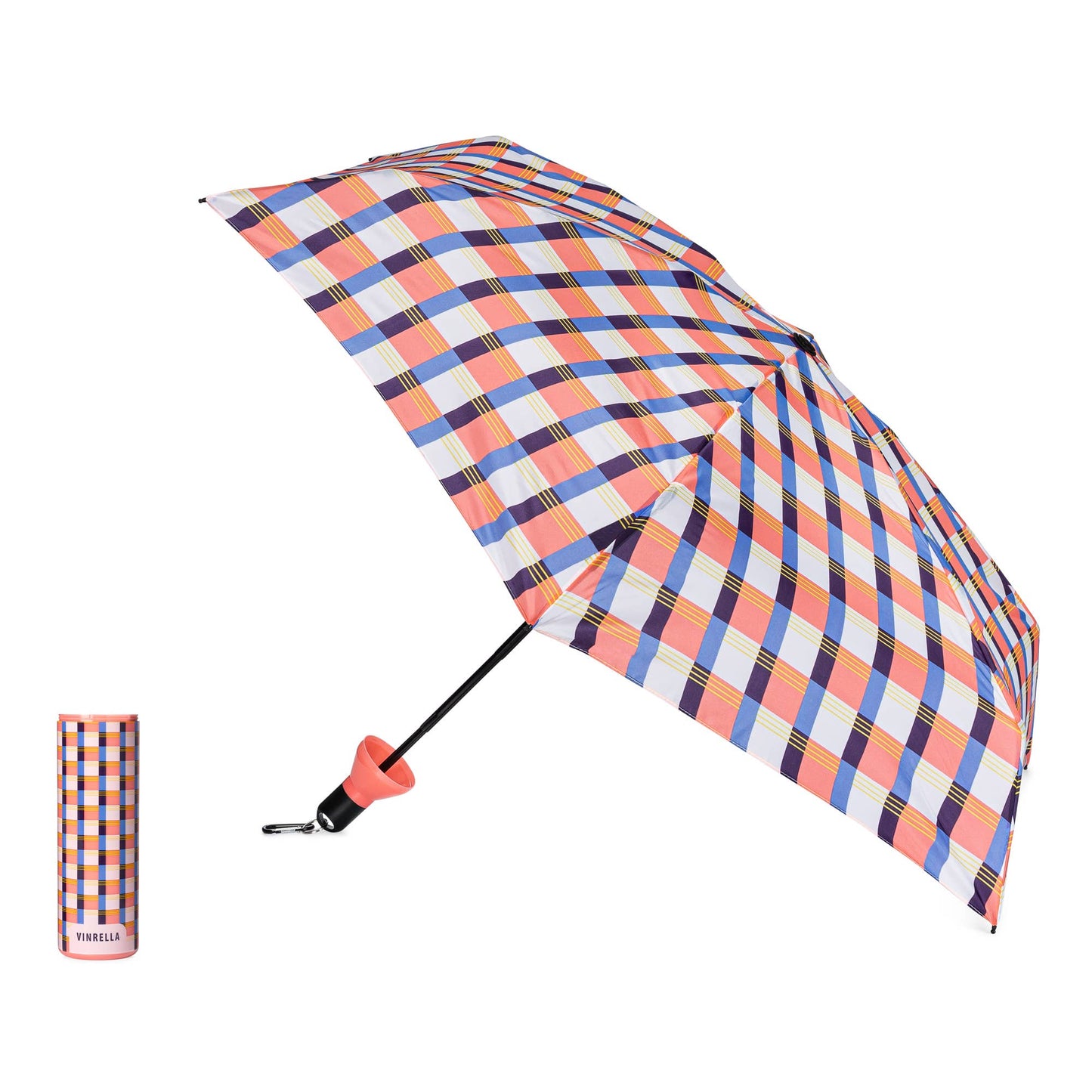 Gingham Pink Water Bottle Umbrella - Pink Peonies