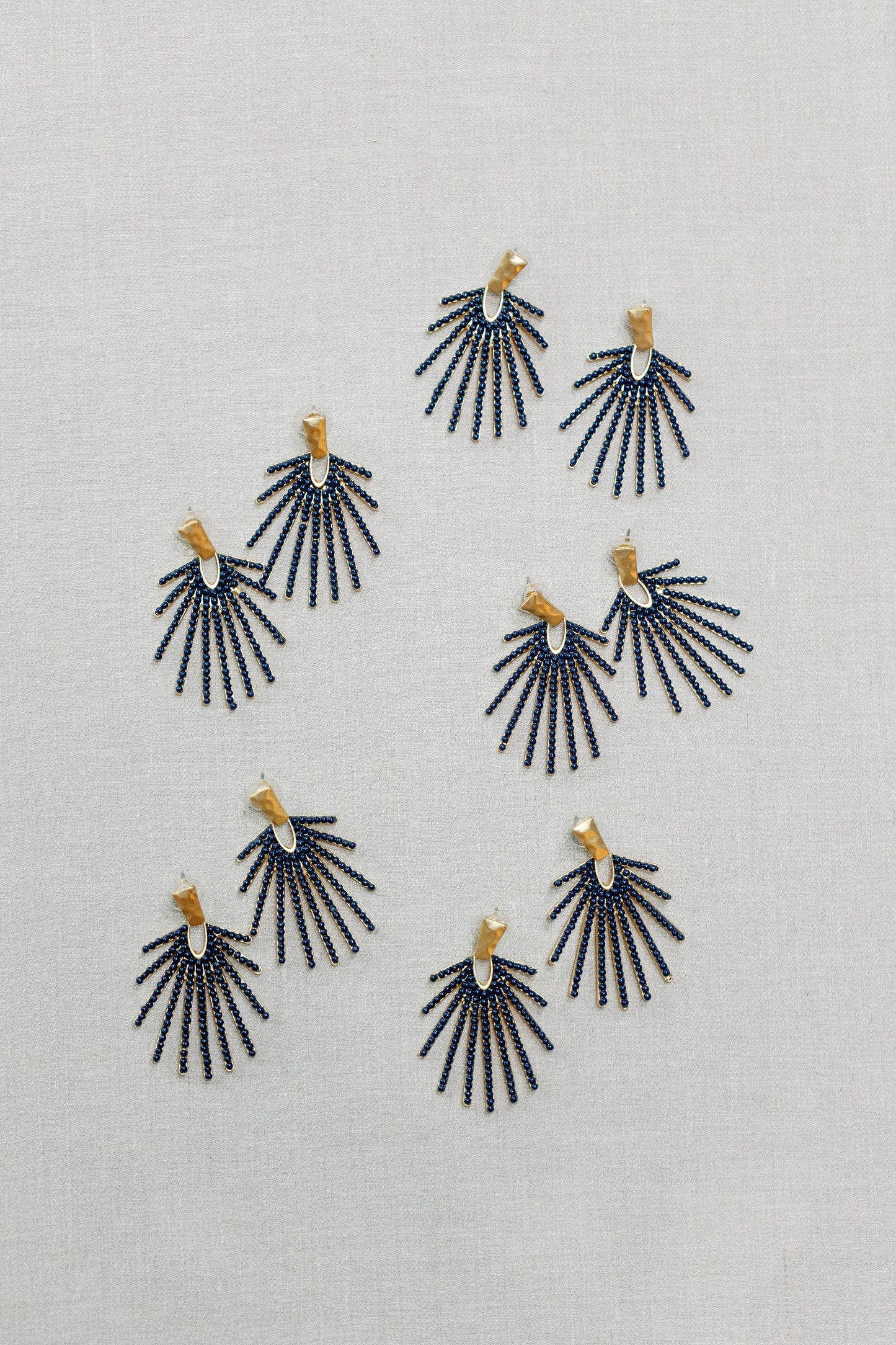 Navy Sunburst Statement Drop Earrings - Pink Peonies