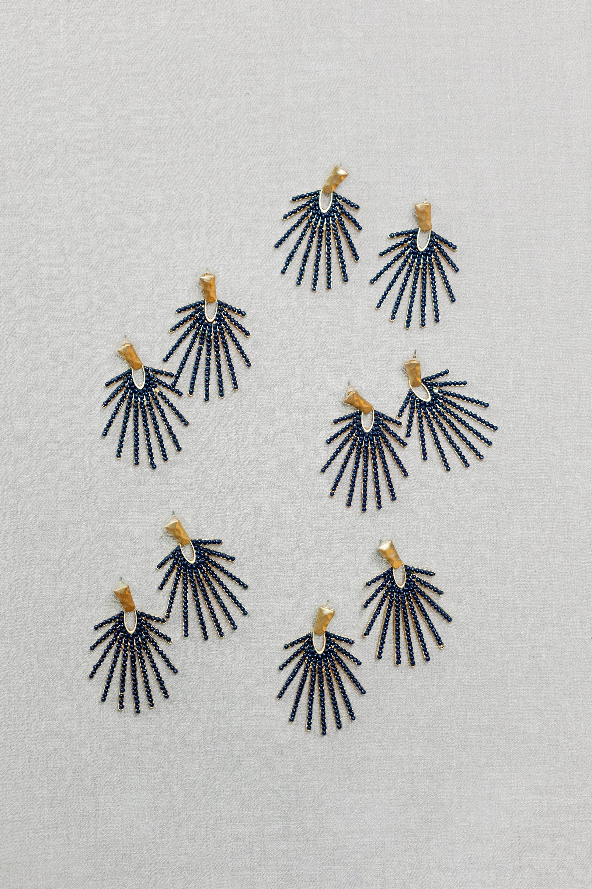 Navy Sunburst Statement Drop Earrings - Pink Peonies