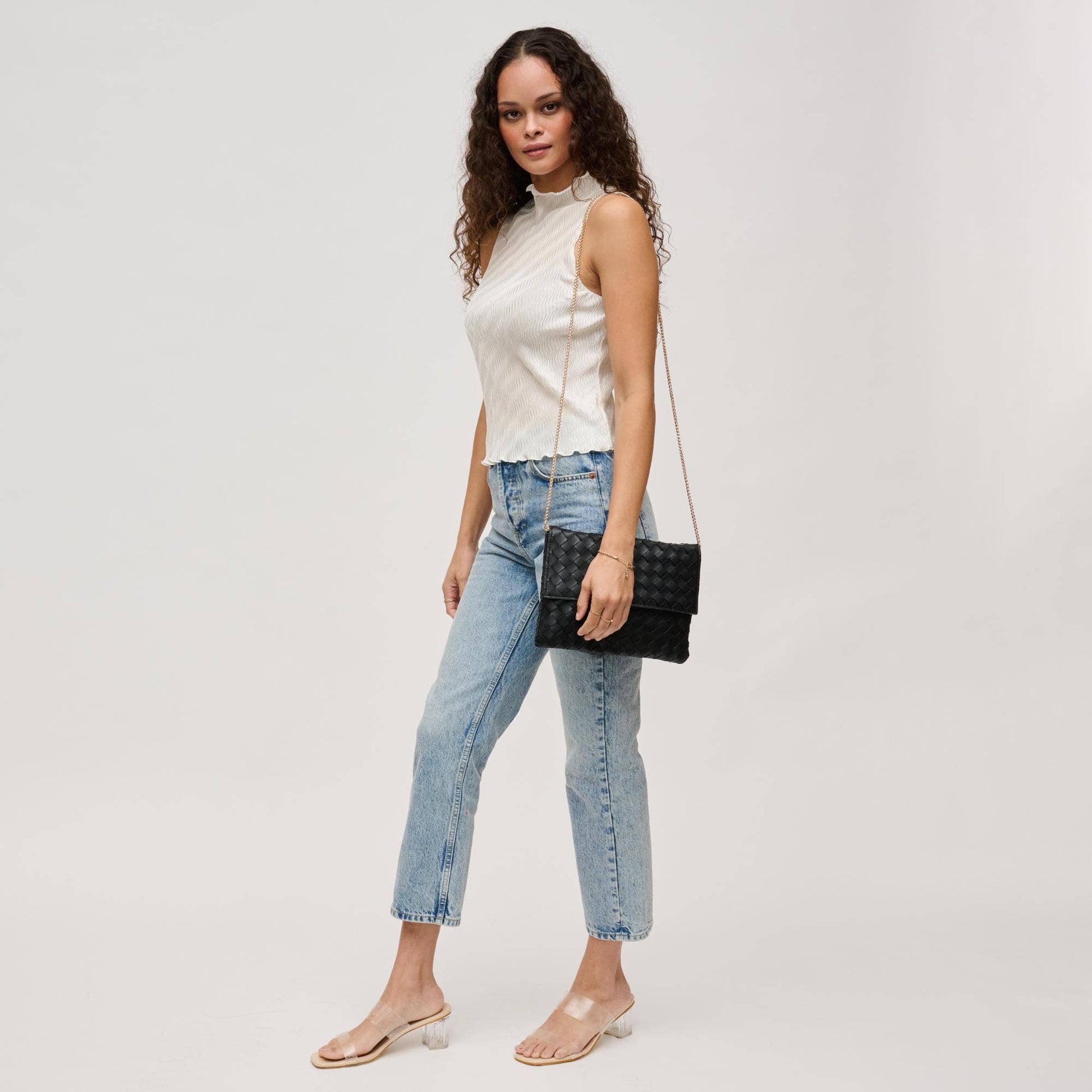 Ivy Woven Clutch: Black - Pink Peonies