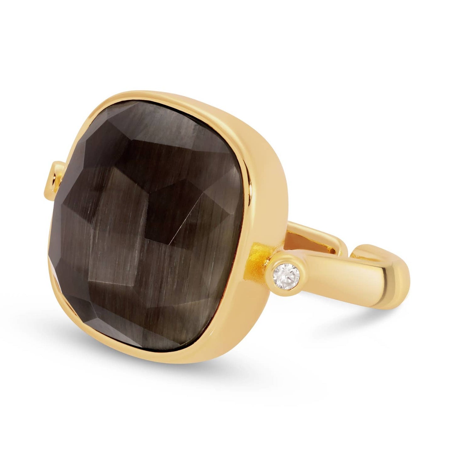 Square Stone Adjustable Rings With Side Stones: 4 Colors - Pink Peonies