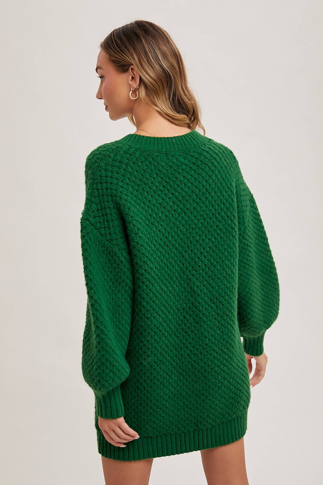 V-NECK BUBBLE SLEEVED KNIT SWEATER TUNIC: CREAM / M/L - Pink Peonies