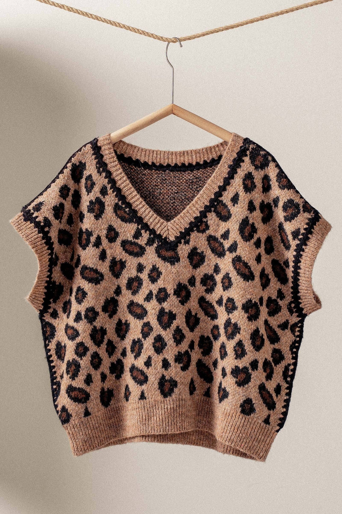 Leopard Crochet Trim Sweater Vest