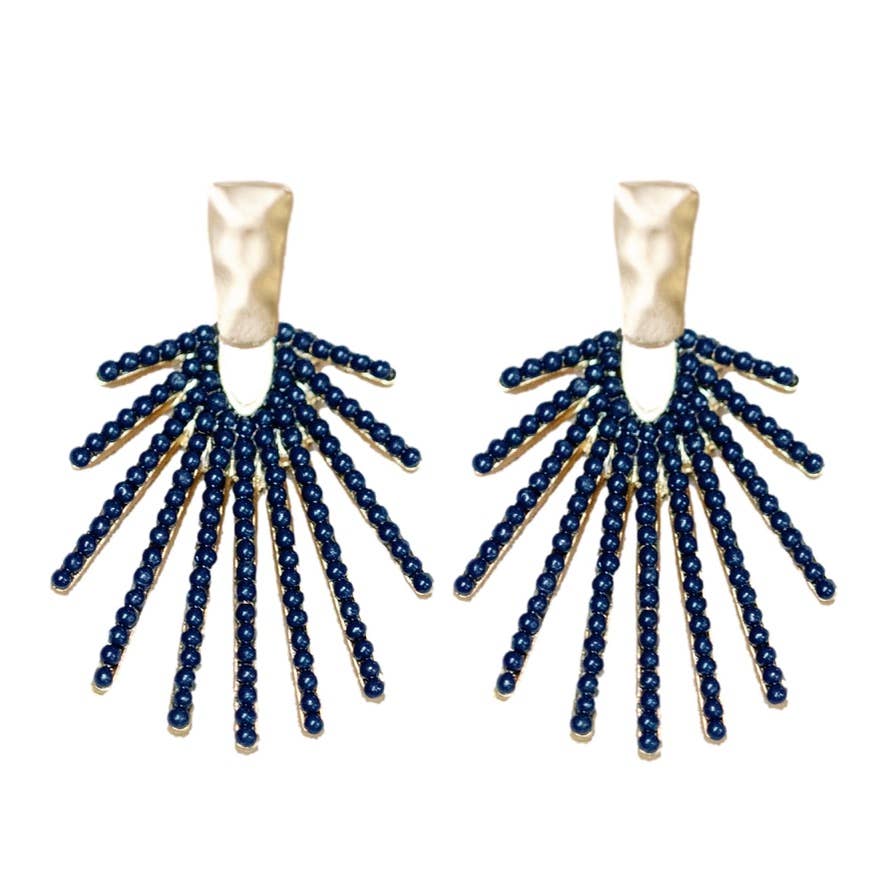 Navy Sunburst Statement Drop Earrings - Pink Peonies