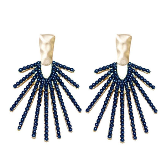 Navy Sunburst Statement Drop Earrings - Pink Peonies