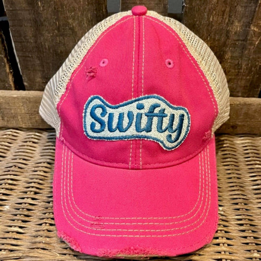 Swifty Distressed Embroidered Patch Mesh Back Trucker Hat