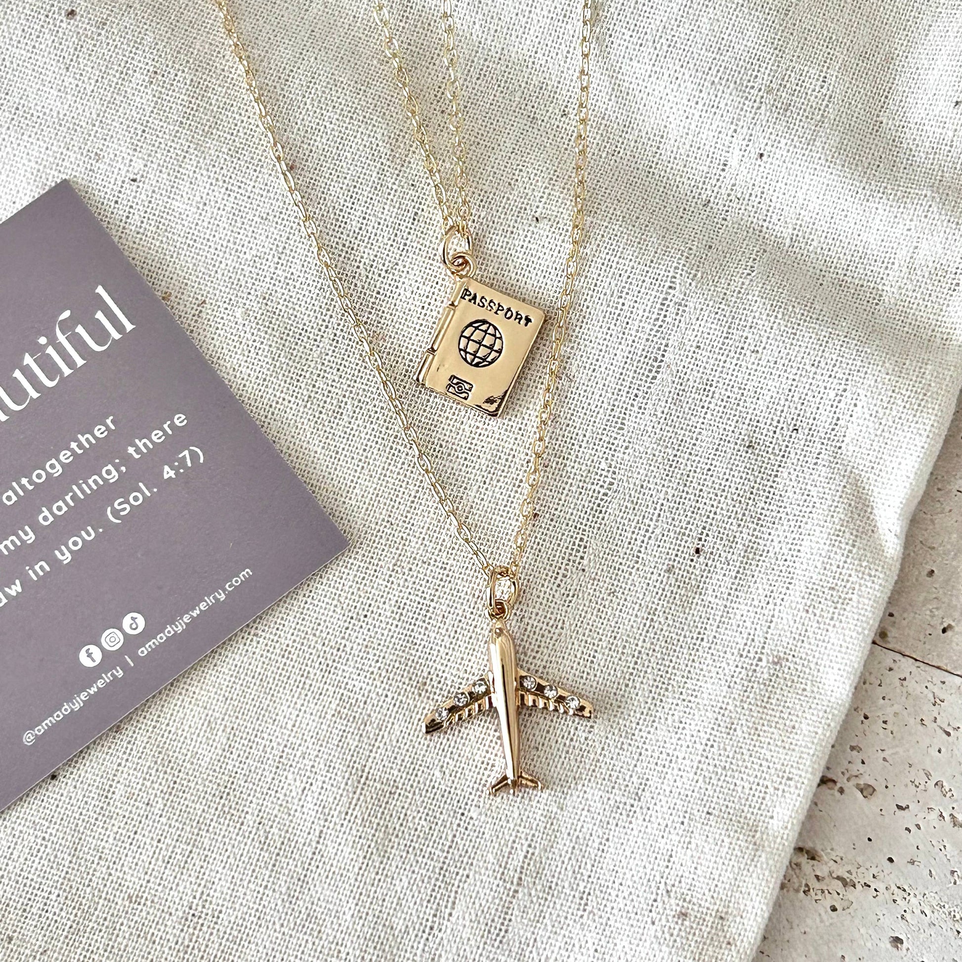 Airplane necklace plane travel necklace aircraft - Pink Peonies