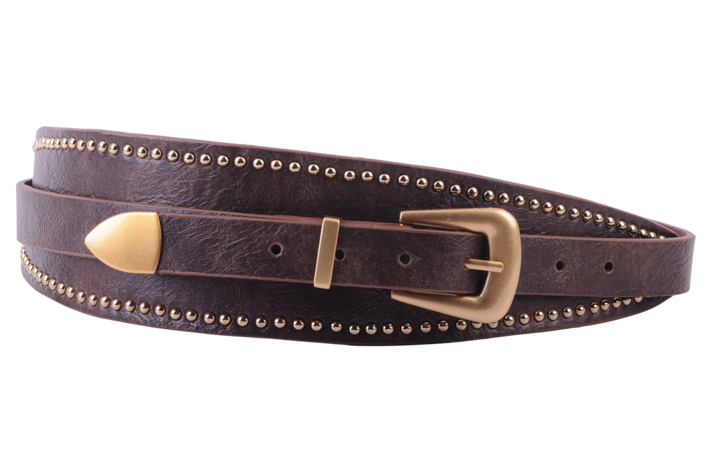 Studded Western Belt for Women | Boho Cowgirl Belt: Brown / ML - Pink Peonies