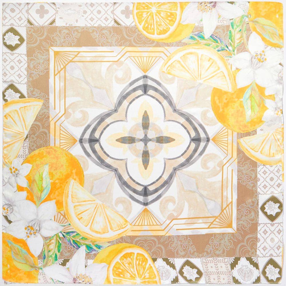Orange Mosaic Print Square Bandana Scarf: Black - Pink Peonies