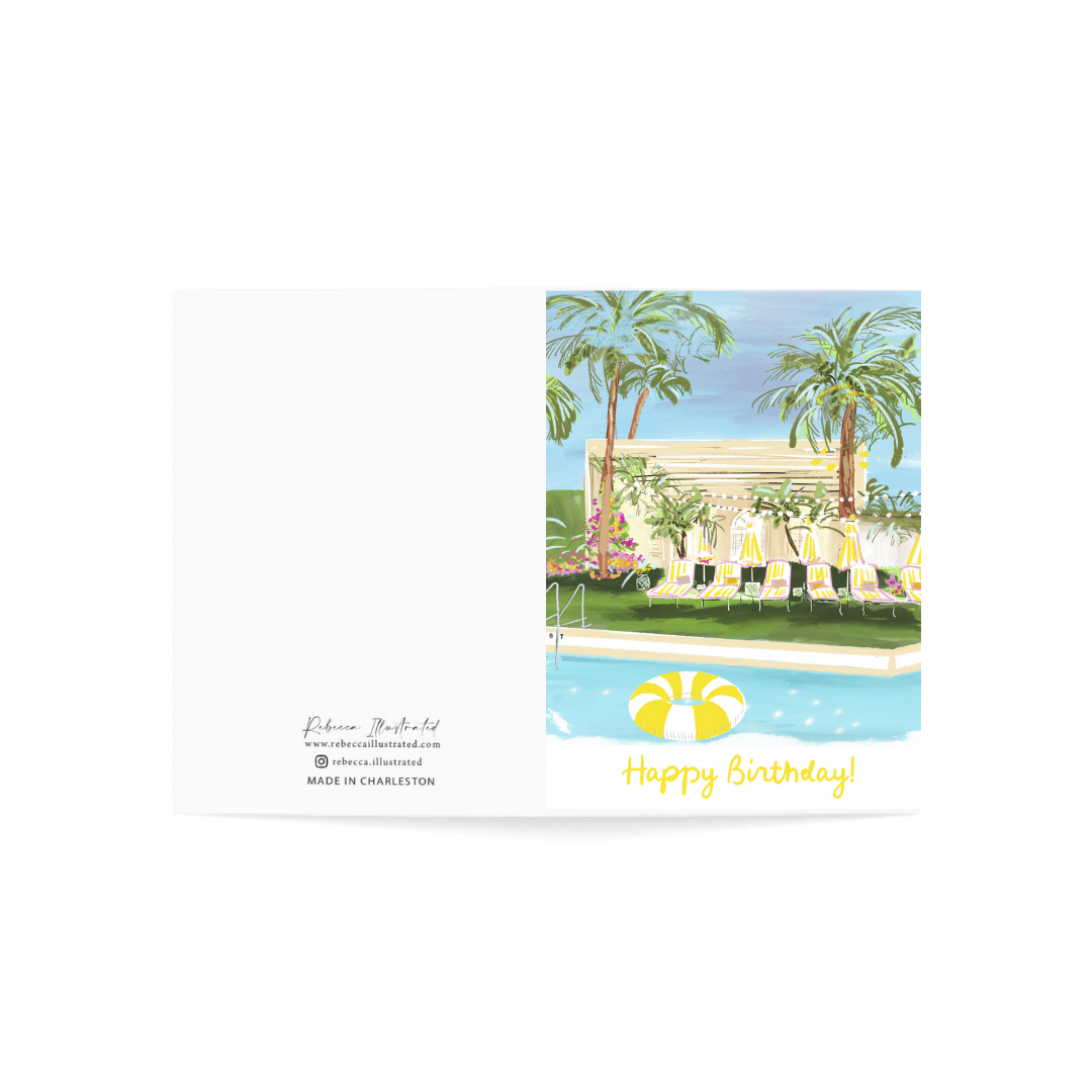 Pool Day Birthday Card - Pink Peonies