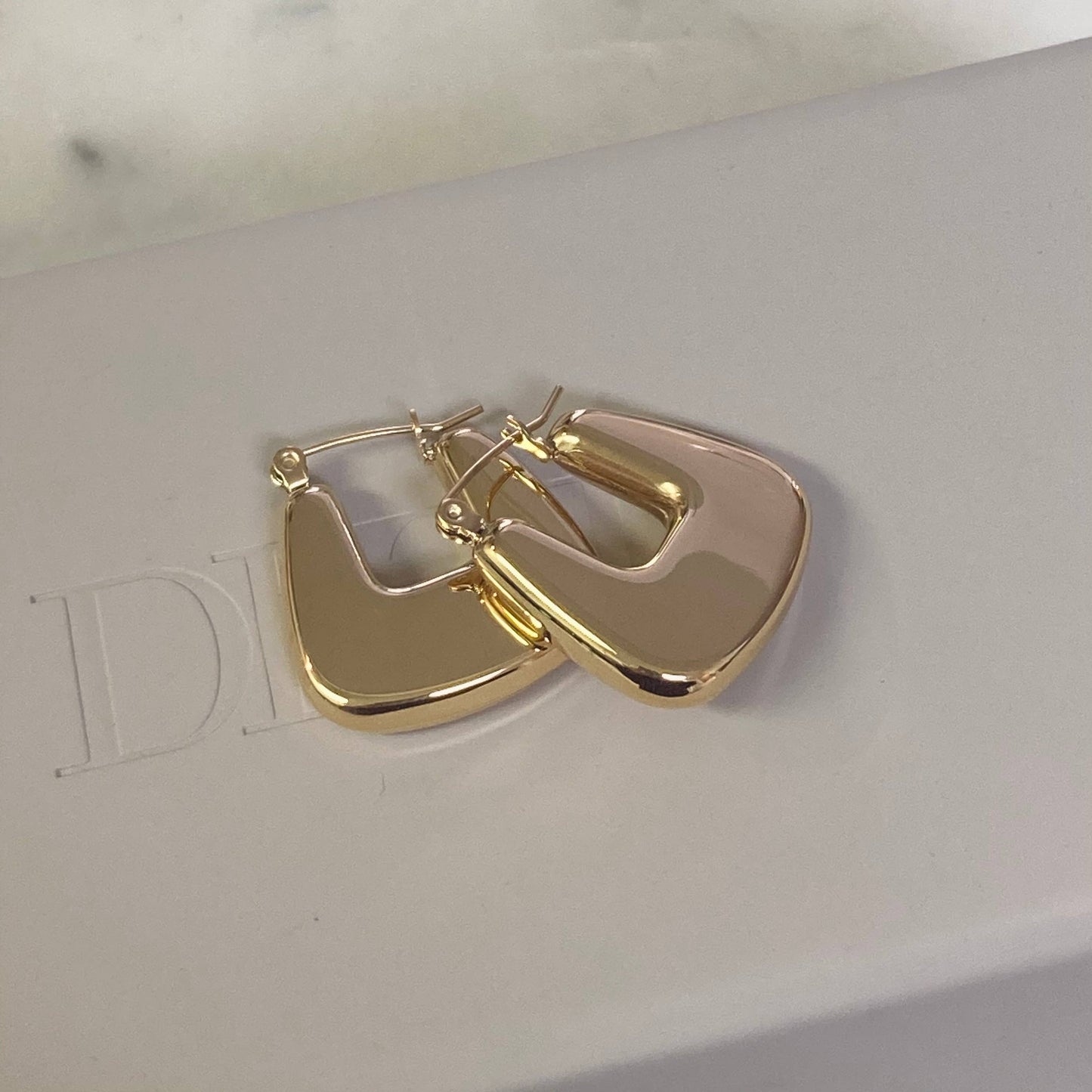 Lightweight gold chunky hoop earring gold plated waterproof - Pink Peonies