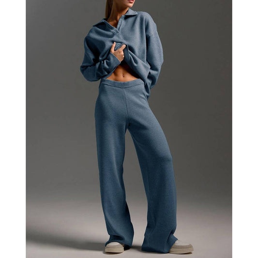 Long Sleeve Top and Pants Sweater Set: Cornflower
