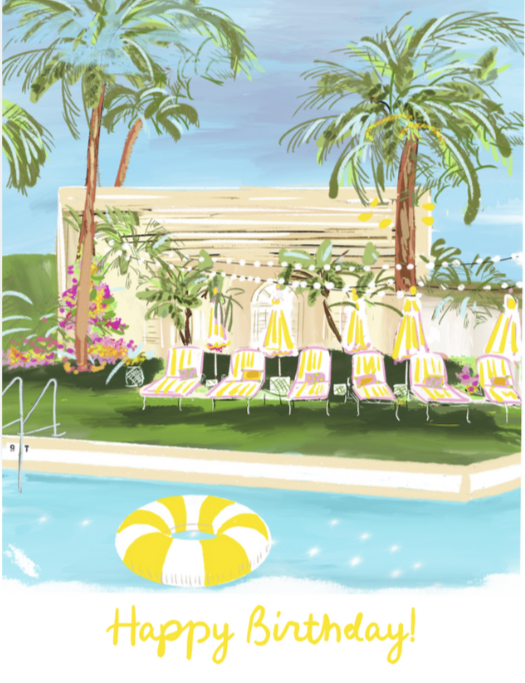 Pool Day Birthday Card - Pink Peonies