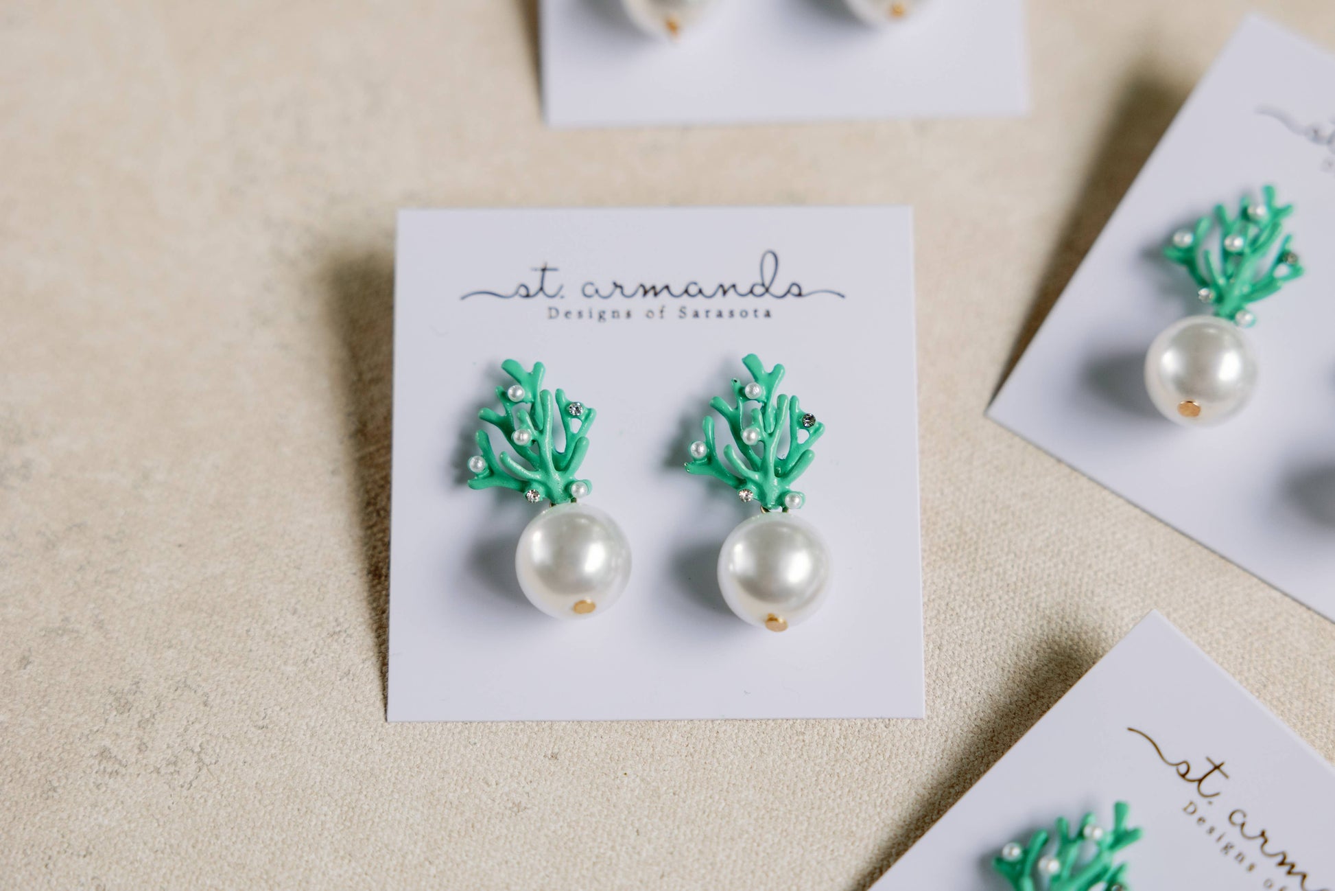 Pearl and Turquoise Coral Mini Statement Earrings - Pink Peonies
