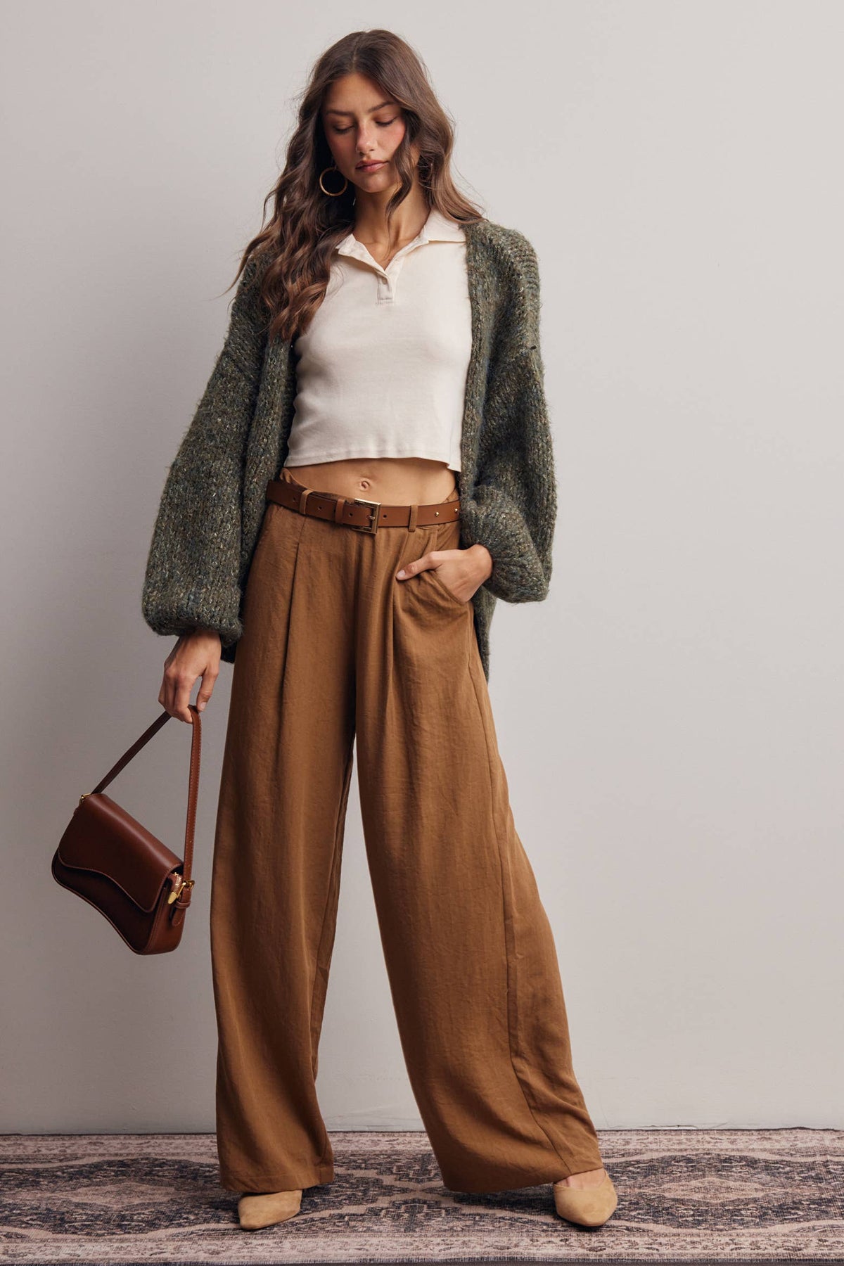 Chunky Soft Touch Knit Cardigan FSW0074: Olive / Contemporary / L