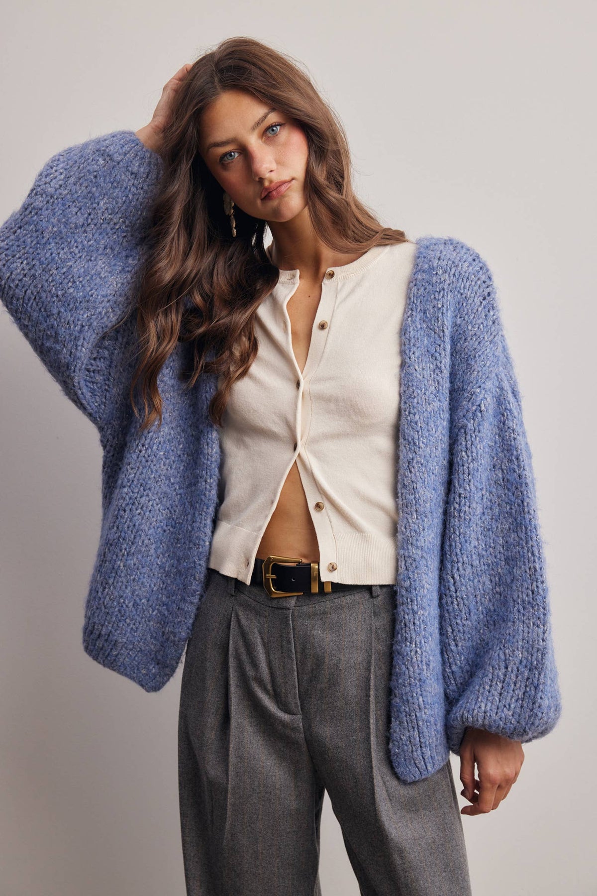 Chunky Soft Touch Knit Cardigan FSW0074: Olive / Contemporary / L