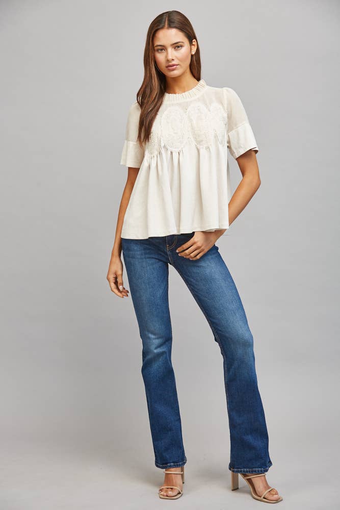 Sheer Mesh Upper Faux Suede Top