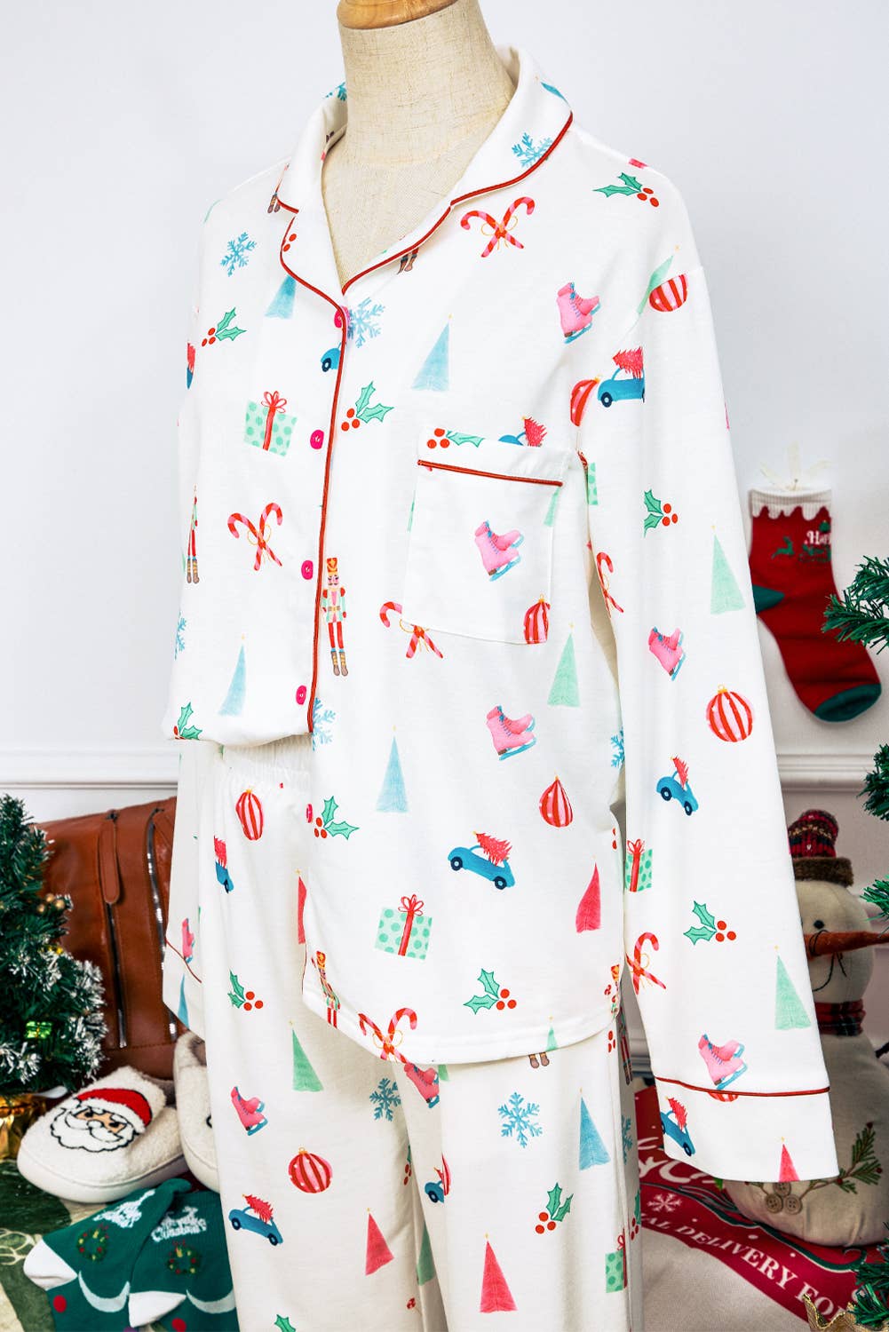 All Things Christmas White Long Sleeve Flannel PJ Set