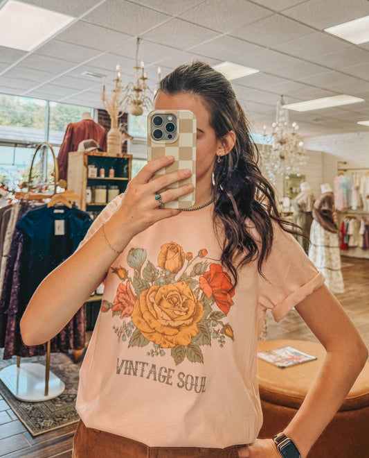 Vintage Soul Floral Graphic Tee Botanical Women's Tee - Pink Peonies