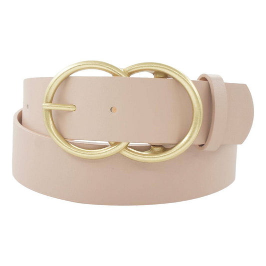 Taupe Thick Double Ring Belt - Pink Peonies