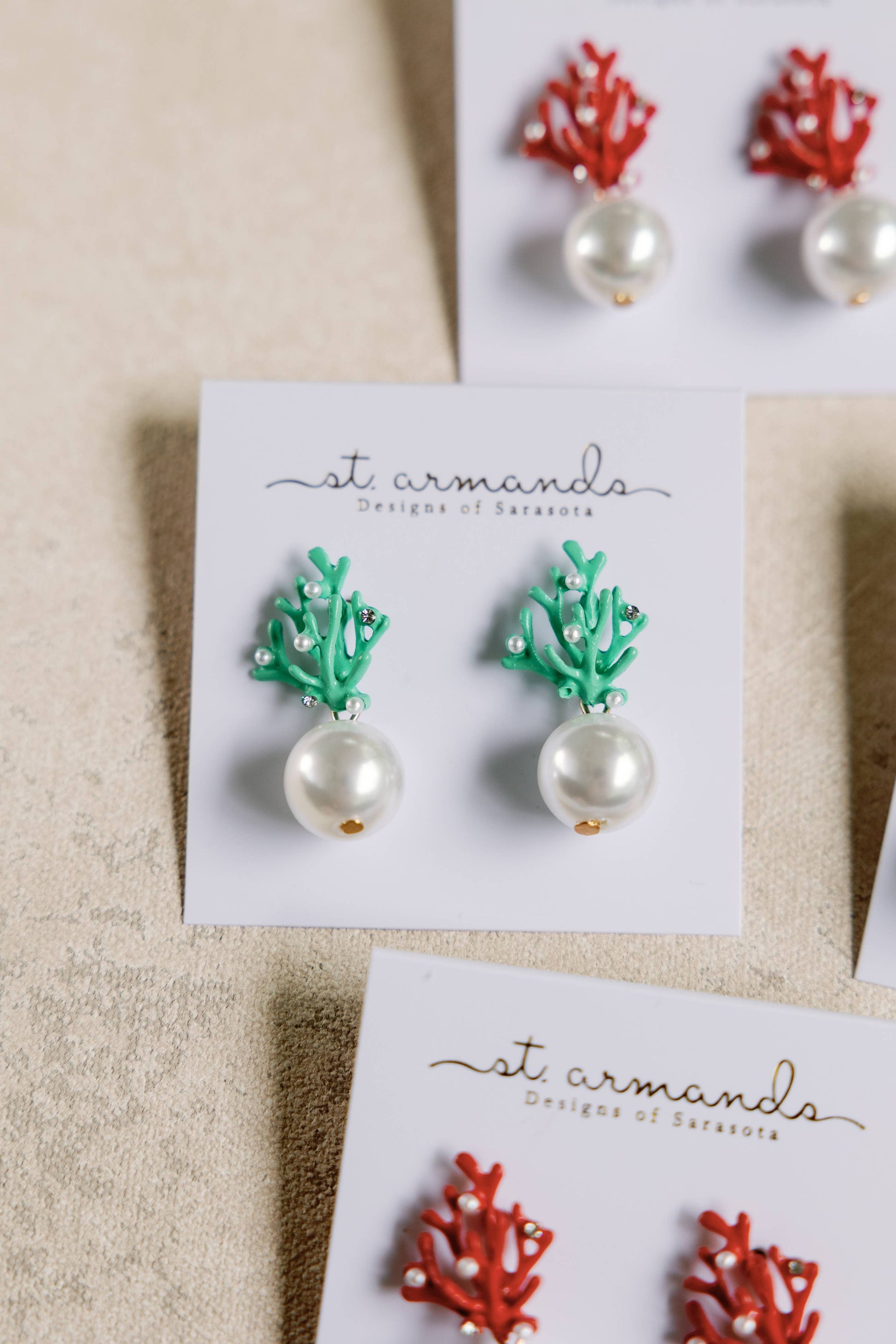 Pearl and Turquoise Coral Mini Statement Earrings - Pink Peonies