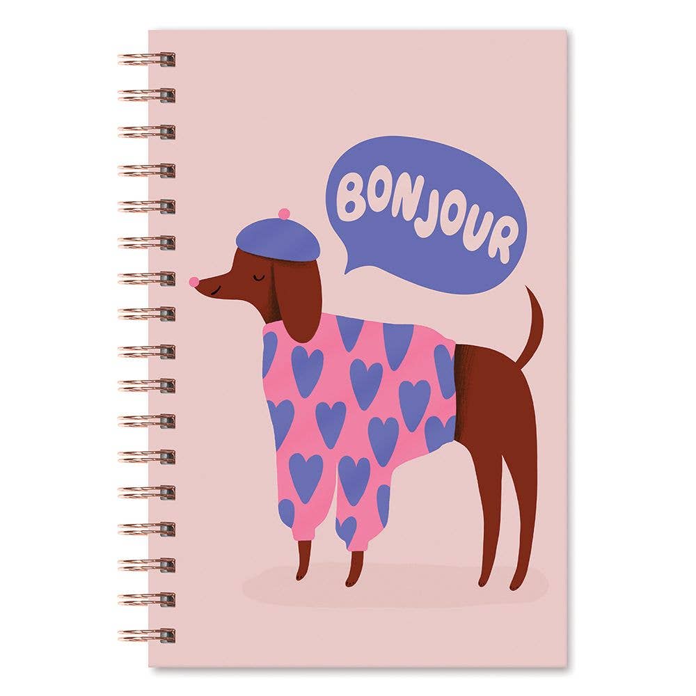 Bonjour, Mes Amis Medium Spiral Notebook - Pink Peonies