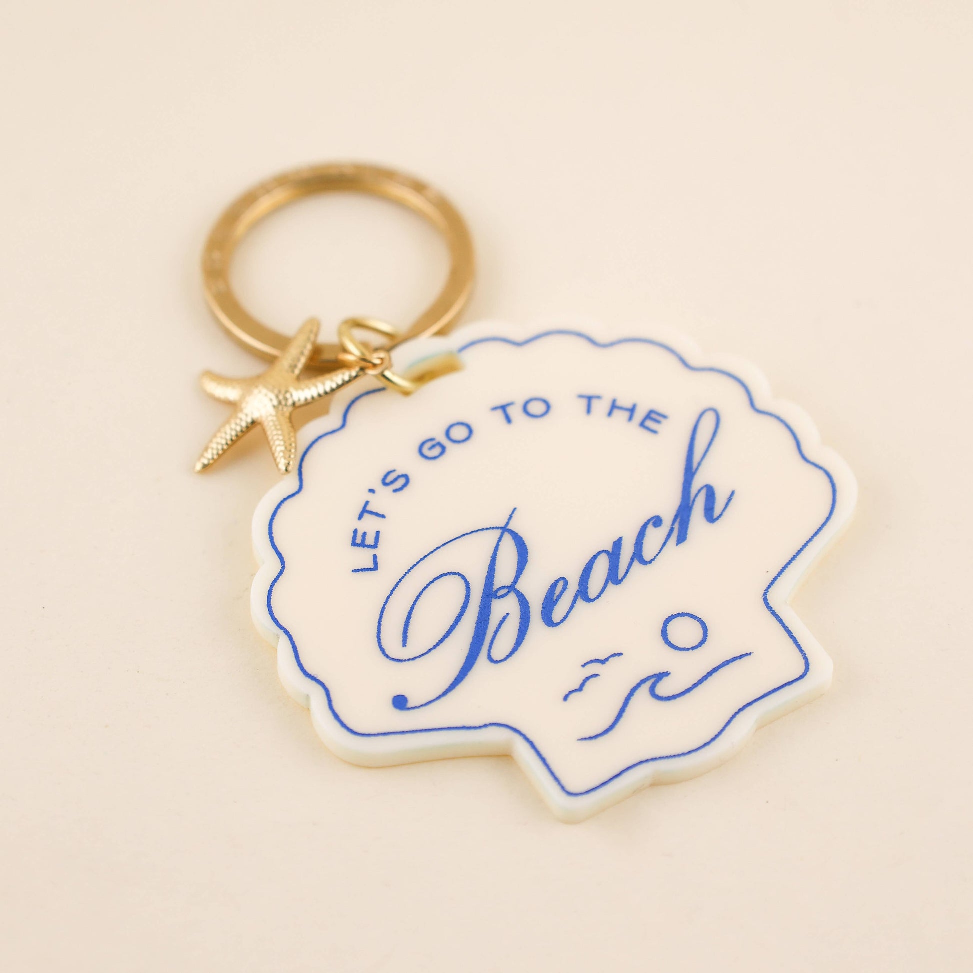 Beach Seashell Charm Keychain - Pink Peonies