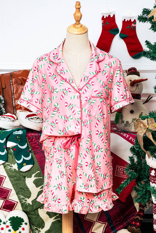 Pink Christmas Candy Cane Holiday Pajama Set