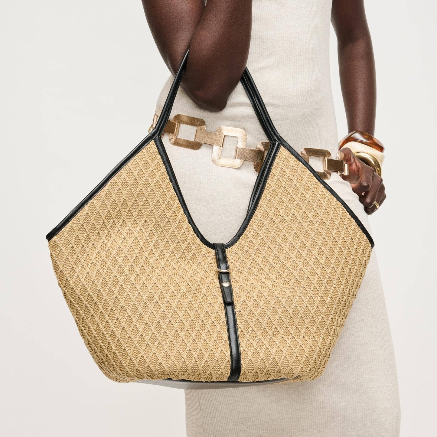 Cienna Tote: Natural Black - Pink Peonies