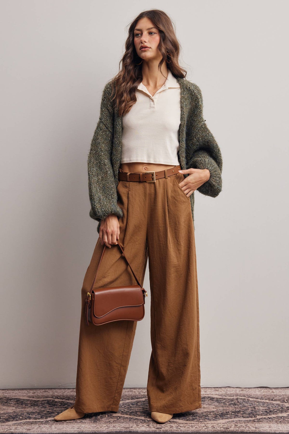 Chunky Soft Touch Knit Cardigan FSW0074: Olive / Contemporary / L