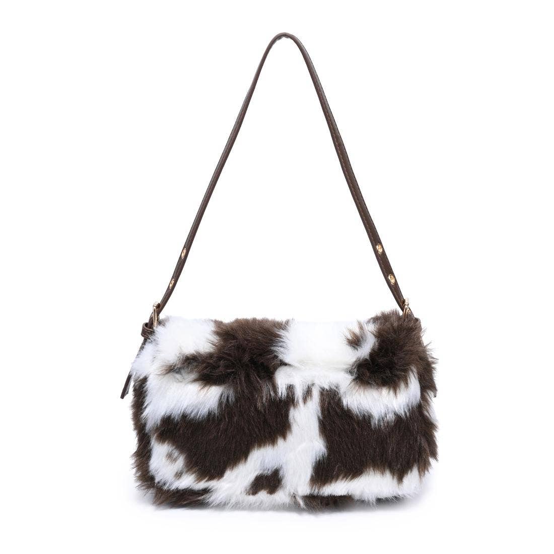 Beverly - Faux Fur Crossbody: Cow - Pink Peonies