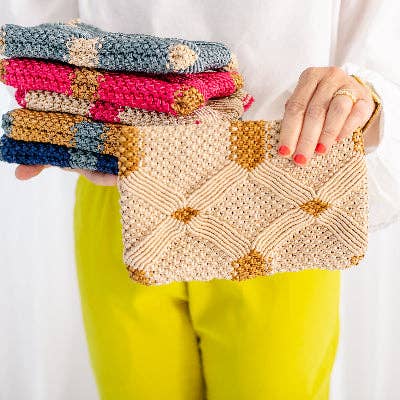Handmade Macramé Clutch- Champagne and Caramel