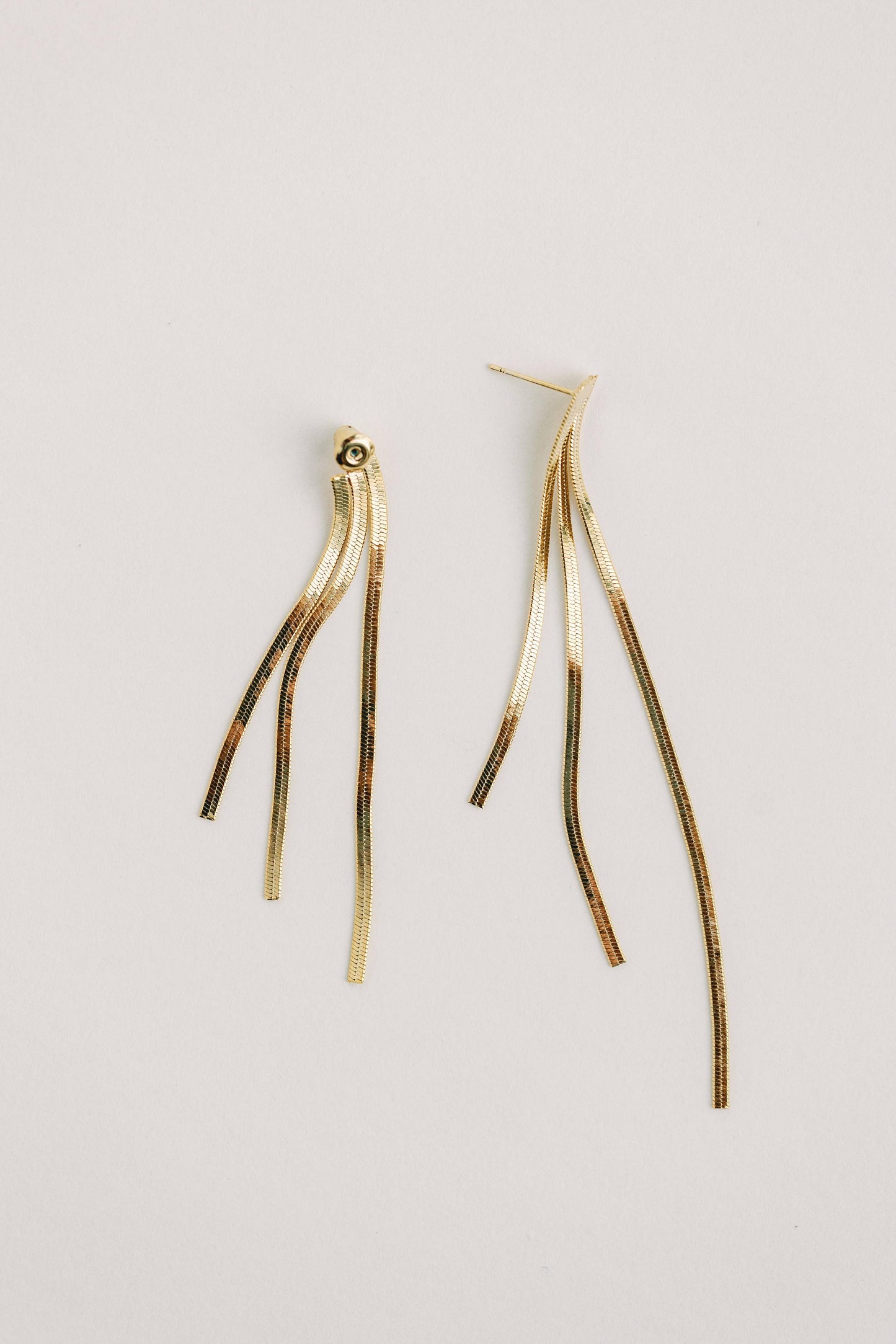 Skinny Gold Cascading Tassel Minimalist Statement Earrings - Pink Peonies