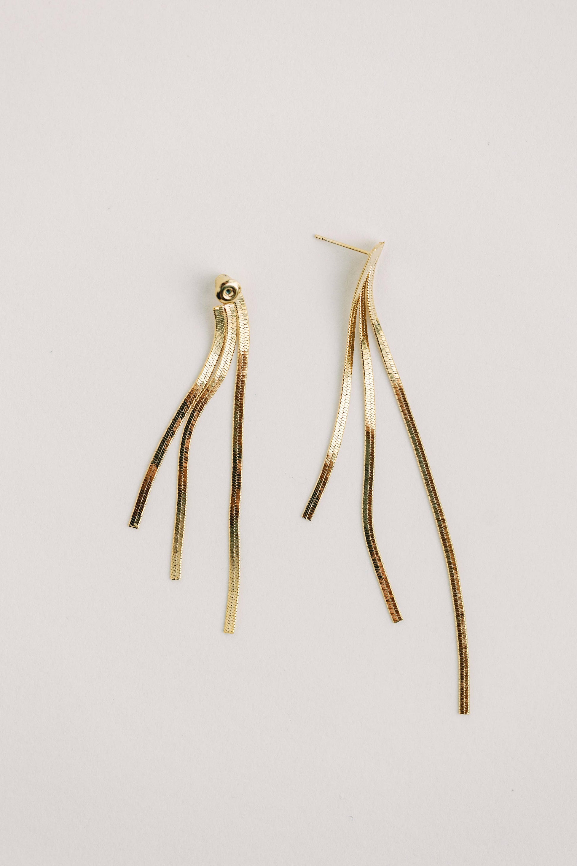 Skinny Gold Cascading Tassel Minimalist Statement Earrings - Pink Peonies