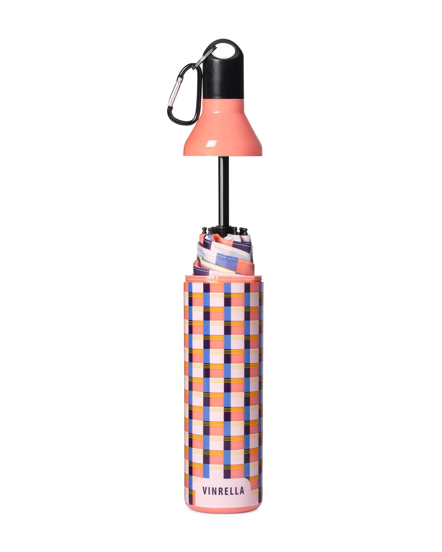 Gingham Pink Water Bottle Umbrella - Pink Peonies