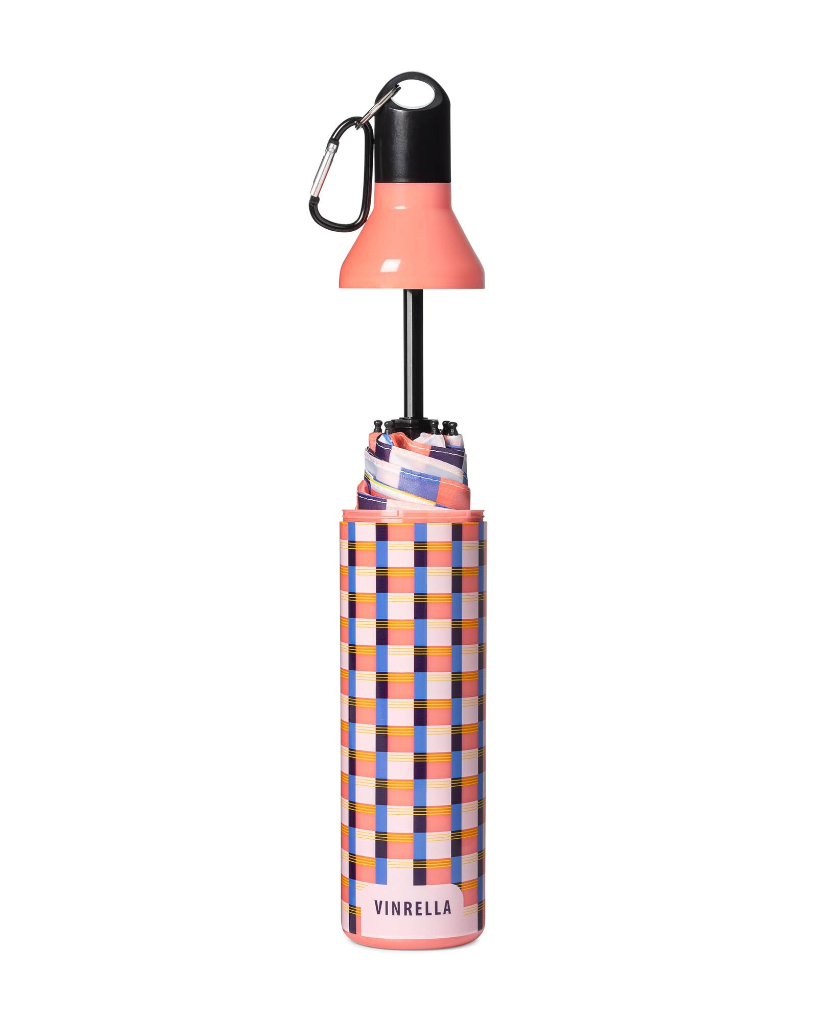 Gingham Pink Water Bottle Umbrella - Pink Peonies
