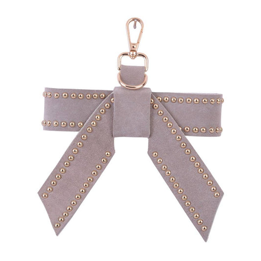 Studded Suede Bow Hang-Off: Grey - Pink Peonies