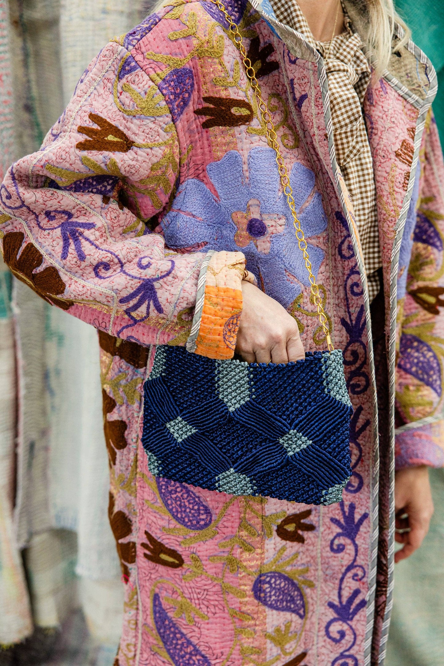 Handmade Macramé Clutch- Navy and Dusty Blue