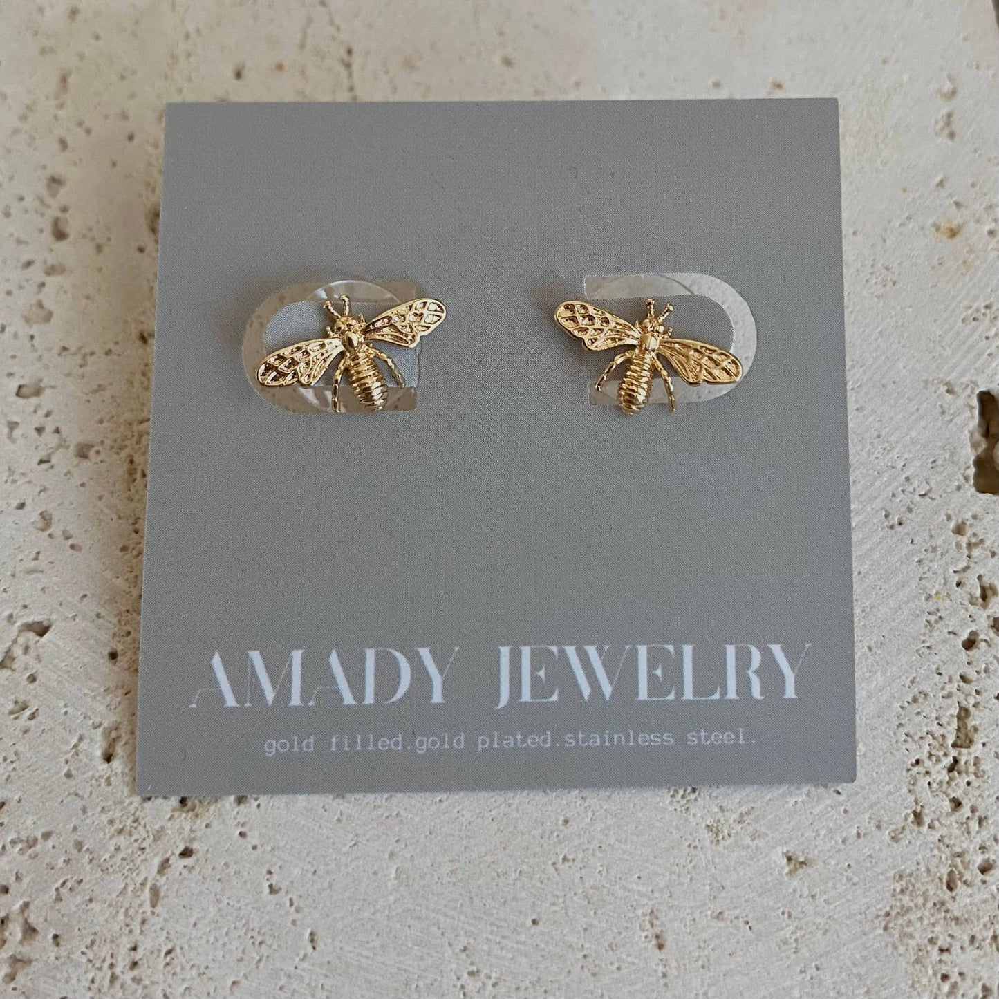 Queen bee Honey bee post earrings 14k Gold Plated - Pink Peonies